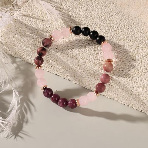 Anxiety Relief Beaded Crystal Bracelet for Women Natural Gemstone Beaded Jewelry, Mothers Days Gifts, Christmas, Birthday gift, Onyx, Rose Quartz, Carnelian & Rhodonite in Saudi Arabia