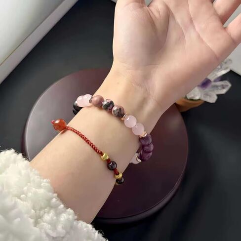 Anxiety Relief Beaded Crystal Bracelet for Women Natural Gemstone Beaded Jewelry, Mothers Days Gifts, Christmas, Birthday gift, Onyx, Rose Quartz, Carnelian & Rhodonite in Saudi Arabia