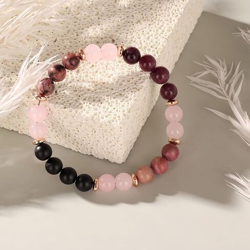 Anxiety Relief Beaded Crystal Bracelet for Women Natural Gemstone Beaded Jewelry, Mothers Days Gifts, Christmas, Birthday gift, Onyx, Rose Quartz, Carnelian & Rhodonite in Saudi Arabia