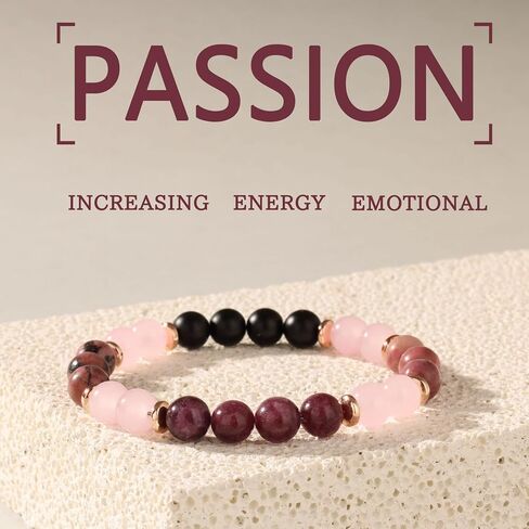 Anxiety Relief Beaded Crystal Bracelet for Women Natural Gemstone Beaded Jewelry, Mothers Days Gifts, Christmas, Birthday gift, Onyx, Rose Quartz, Carnelian & Rhodonite in Saudi Arabia