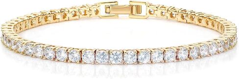 Haqptul 18K Gold/Sterling Silver Plated Tennis Bracelet for Women Men Cubic Zirconia White Gold Diamond 3mm Size 6.5-7.5 Inch in Kuwait