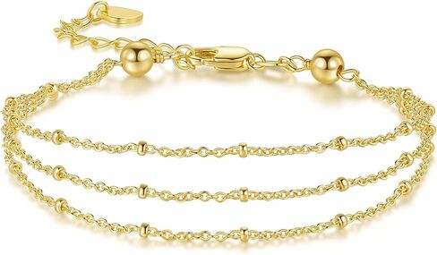 Gold Bracelets For Women 14K Gold Bracelet For Women Layered Bracelet For Womens Dainty Chain Fashion Jewelry Beaded Bracelets For Womens With Adjustable Length 7-8.6 Inches in Saudi Arabia