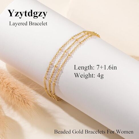 Gold Bracelets For Women 14K Gold Bracelet For Women Layered Bracelet For Womens Dainty Chain Fashion Jewelry Beaded Bracelets For Womens With Adjustable Length 7-8.6 Inches in Saudi Arabia