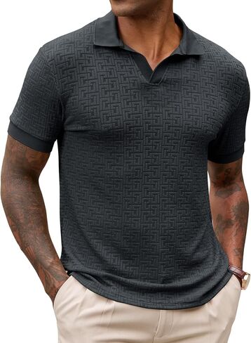 Men Knit Polo Casual Textured Terry Cloth Johnny Collar Shirts(S-XXL) in Saudi Arabia