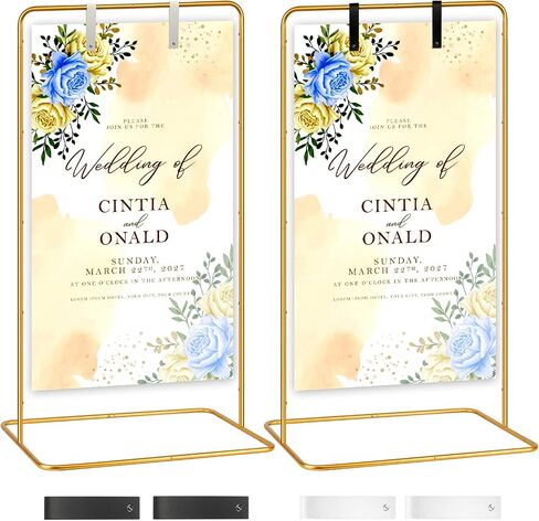 VZZNN 2 Pack Wedding Welcome Sign Stand, 68"x31"x20" Adjustable Gold Easel Holder with 4 Leather Straps, Heavy Duty Metal Floor Easels for Wedding Signs, Seating Charts, Baby Shower, Party Decor in Kuwait