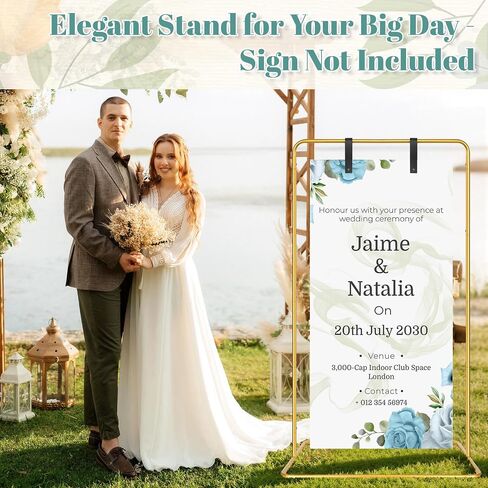 VZZNN 2 Pack Wedding Welcome Sign Stand, 68"x31"x20" Adjustable Gold Easel Holder with 4 Leather Straps, Heavy Duty Metal Floor Easels for Wedding Signs, Seating Charts, Baby Shower, Party Decor in Kuwait