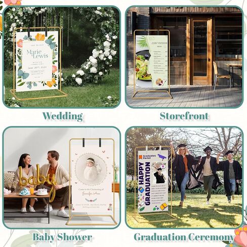 VZZNN 2 Pack Wedding Welcome Sign Stand, 68"x31"x20" Adjustable Gold Easel Holder with 4 Leather Straps, Heavy Duty Metal Floor Easels for Wedding Signs, Seating Charts, Baby Shower, Party Decor in Kuwait