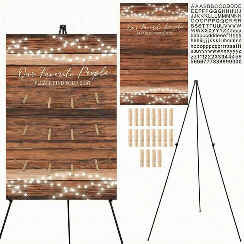 Pinkunn Purple Floral Wedding Seating Chart with Easel Display Stand 15.8 x 23.6 Inch Rustic Wooden Seating Chart Board Please Find Your Seat Sign for Engagement Baby & Bride Shower Wedding Sign Decor in Kuwait