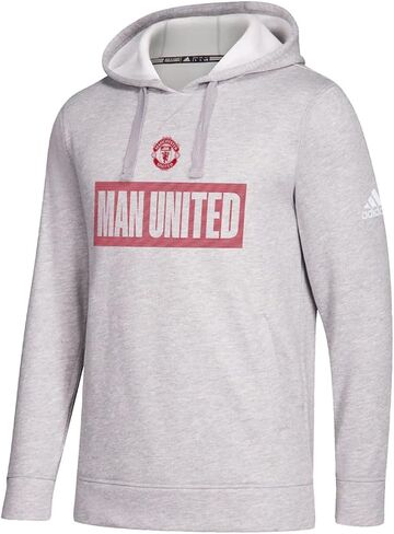 بلوفر بغطاء للرأس من adidas Manchester United باللون الرمادي المرقط للرجال مقاس كبير in Kuwait