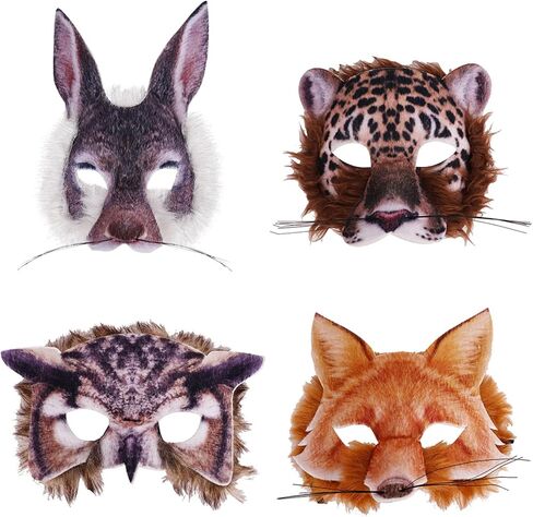 GabeFish Fox, Bunny, Cheetah, Owl Latex Masks for Party, Masquerade, Halloween, Festival, 4 PCS Half Face Animals Masks Bulk in Saudi Arabia