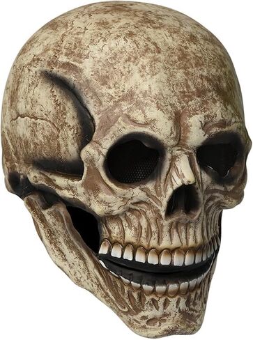 skull mask moving jaw - scary halloween masks for adults men, full head skeleton latex mask with neck for Cosplay Party Props/Halloween Masquerade Partie/Carnival/Christmas/Easter/Costume Parties in Saudi Arabia