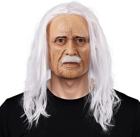 Old Man Mask Realistic Grandpa Mask Human Face with White Beard and Hair Halloween Cosplay Costume Props in Saudi Arabia