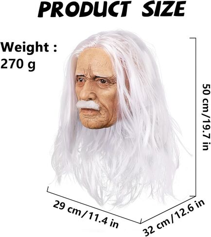 Old Man Mask Realistic Grandpa Mask Human Face with White Beard and Hair Halloween Cosplay Costume Props in Saudi Arabia