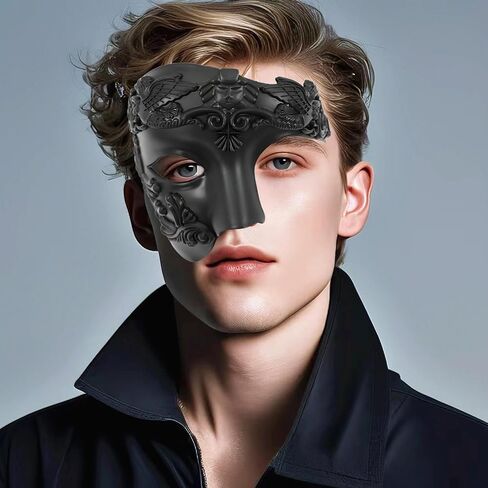 JOYFISCO Masquerade Mask for Men Vintage Half Face Roman Warrior Phantom Of The Opera Mask for Halloween Mardi Gras Prom Ball in Saudi Arabia