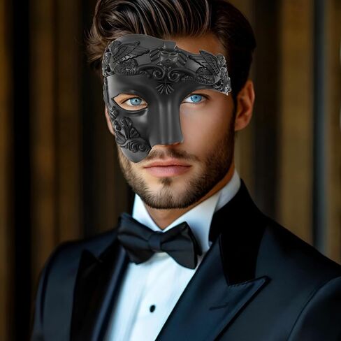 JOYFISCO Masquerade Mask for Men Vintage Half Face Roman Warrior Phantom Of The Opera Mask for Halloween Mardi Gras Prom Ball in Saudi Arabia