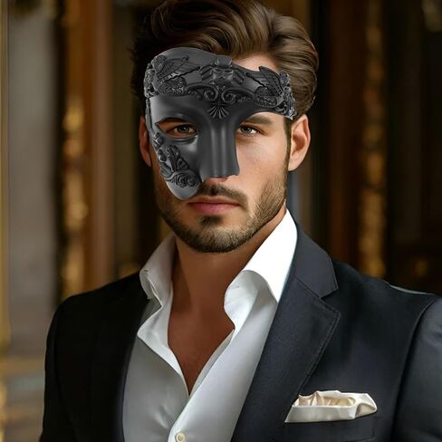 JOYFISCO Masquerade Mask for Men Vintage Half Face Roman Warrior Phantom Of The Opera Mask for Halloween Mardi Gras Prom Ball in Saudi Arabia