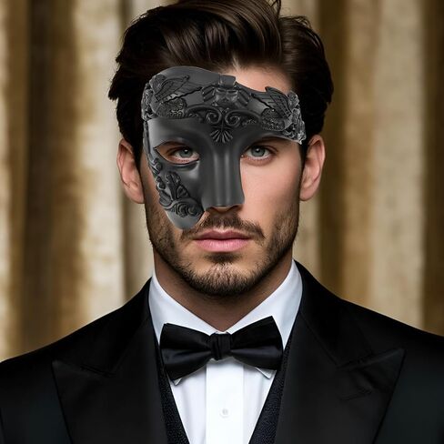 JOYFISCO Masquerade Mask for Men Vintage Half Face Roman Warrior Phantom Of The Opera Mask for Halloween Mardi Gras Prom Ball in Saudi Arabia