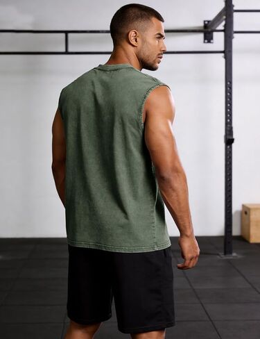 Flygo Men's Sleeveless Workout Tank Tops Acid Wash Cotton Muscle Shirts Loose Fit Gym Tees Running Beach Loose Tees in Kuwait