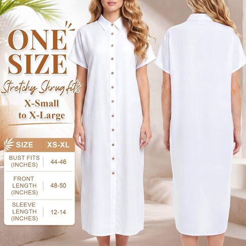 Unittype Womens Swimsuit Cover up Short Sleeve Button Down Beach Shirt Dress Side Split Long Kimono Cardigan Bathing Coverups in Kuwait