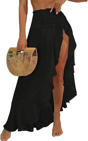 Womens Swimsuit Cover Ups Beach Split Thigh Ruffle Hem Maxi Bathing Suit Skirts Coverup for Women 2026 Summer in Kuwait