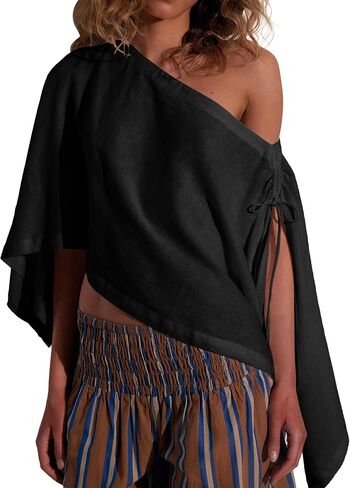 Womens Ruched Drawstring Cape Tops Summer Beach Loose Split Sleeve Coverup Casual Vacation Versatile Poncho Shawl in Saudi Arabia