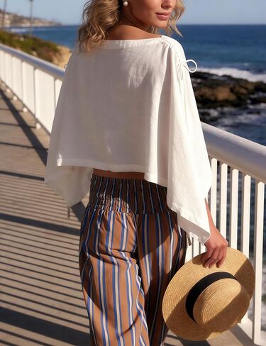 Womens Ruched Drawstring Cape Tops Summer Beach Loose Split Sleeve Coverup Casual Vacation Versatile Poncho Shawl in Saudi Arabia