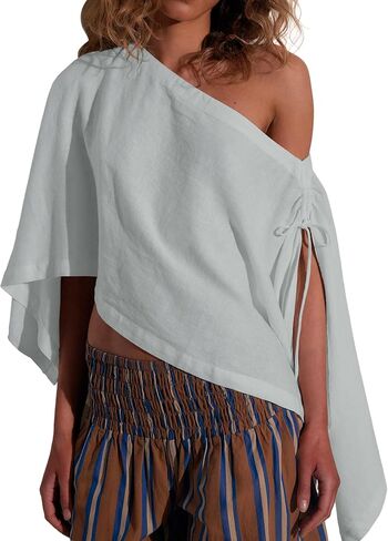 Womens Ruched Drawstring Cape Tops Summer Beach Loose Split Sleeve Coverup Casual Vacation Versatile Poncho Shawl in Saudi Arabia