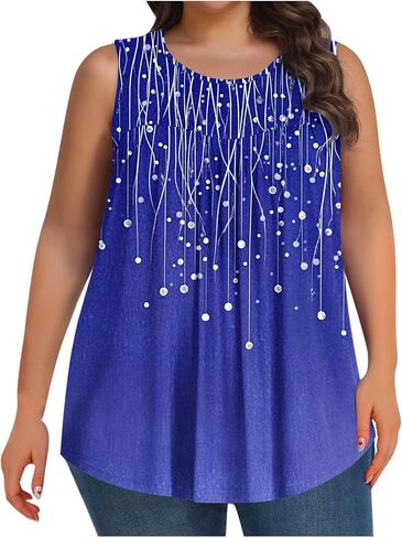 Womens Plus Size Tank Tops 2025 Casual Summer Loose Flowy Travel Floral Print Tunic Blouses Trendy Oversized Clothing in Kuwait