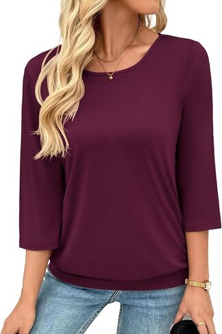 HIYIYEZI 3/4 Sleeve Women Tops Casual Crew Neck Blouse Banded Bottom Tunic Spring Basic Tees Summer Fall Clothes in Saudi Arabia