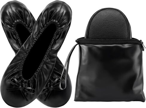 Lusofie Black Foldable Flats for Women with Zipper Pouch - Elastic Band Foldable Ballet Flats for Women for Travel Office Weddings in Kuwait