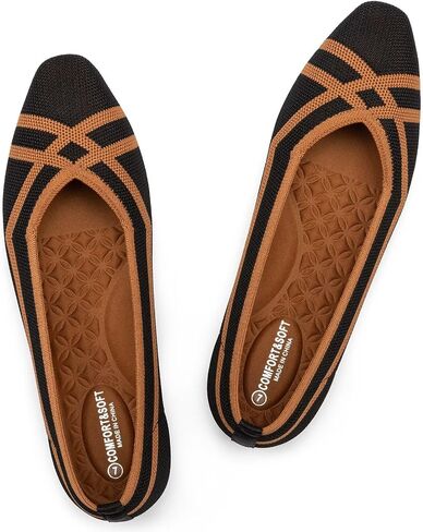 Frank Mully Women's Flats Square-Toe Washable Shoes Comfortable Knitted Ballerina Flat for Daily Wear in Saudi Arabia