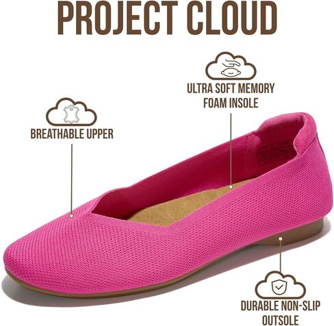 Project Cloud Womens Flats - Memory Foam Insole Ballet Flats for Women Footwear - Non Slip and Lightweight Comfortable Shoes for Women 2026 (Prospect-FUCHKNIT,7.5M) in Kuwait
