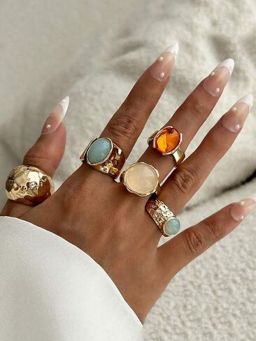 5 قطع غير متناظرة واسعة Moonstone خواتم مجموعة النساء المألوف أنيقة تنوعا المتخصصة تصميم خواتم الاصبع المتطورة in Kuwait
