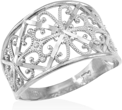 Modern Contemporary Rings Fine 10k White Gold Milgrain Edge Four Leaf Clover Filigree Cocktail Ring in Saudi Arabia