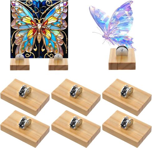 6 Pcs Stained Glass Stand, Wood Adjustable Glass Display Stands Easel for Art Creations, Ceramic Tiles, Plates, Pictures, Collectibles - Home, Office, Trade Show, Retail Display Holder in Saudi Arabia