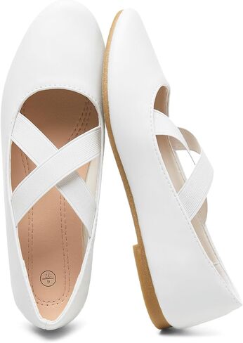 Waluzs Ballet Mary Jane Flats Shoes for Women Black Flats Comfortable Dress Shoes White Leather Ballet Flats Round Toe Ladies Work Flat with Cross Elastic Strap in Saudi Arabia