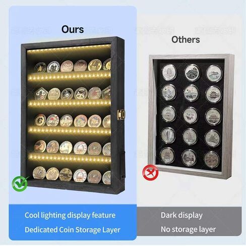 LED Challenge Coin Display Case 5 Layer Black Wood Military Coin Display Wall Mount Challenge Coin Holder Display for Police Navy and Armed Forces 16x12x3in in Saudi Arabia