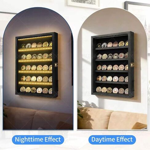 LED Challenge Coin Display Case 5 Layer Black Wood Military Coin Display Wall Mount Challenge Coin Holder Display for Police Navy and Armed Forces 16x12x3in in Saudi Arabia