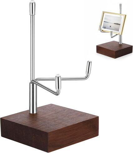 Small Silver Metal Arms Display Stand Easel with Wooden Base - Adjustable Small Display Easel Stand for Displaying Art Fossil Coral Picture, Photo Frame, 2"x2"x3.2" in Saudi Arabia