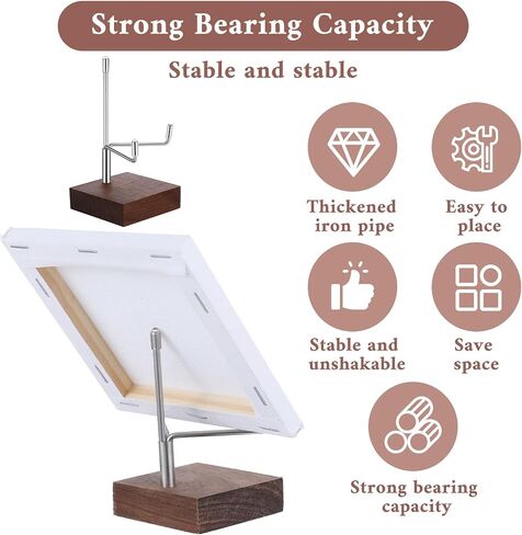 Small Silver Metal Arms Display Stand Easel with Wooden Base - Adjustable Small Display Easel Stand for Displaying Art Fossil Coral Picture, Photo Frame, 2"x2"x3.2" in Saudi Arabia