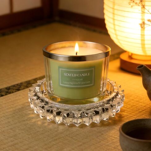 Glass Candle Holder – Modern Clear Glass Tray for Tea Lights & Votives Chic Home Decor Jewelry Holder Dish Decorative Coaster Plate Clear Candle Dish Display Accessory in Kuwait