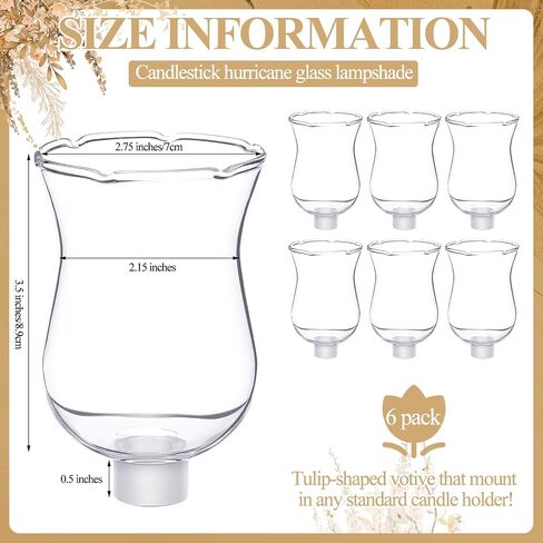 LemonRoad 6 Sets Clear Peg Votive Holders with Rubber Gasket Tall Glass Candelabra Hurricane Glass Shades Votive Candleholder Cups for Modern Contemporary Home Decorations (3.5") in Kuwait