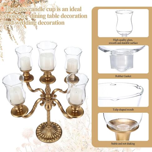 LemonRoad 6 Sets Clear Peg Votive Holders with Rubber Gasket Tall Glass Candelabra Hurricane Glass Shades Votive Candleholder Cups for Modern Contemporary Home Decorations (3.5") in Kuwait