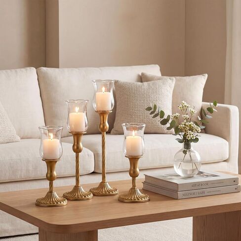 LemonRoad 6 Sets Clear Peg Votive Holders with Rubber Gasket Tall Glass Candelabra Hurricane Glass Shades Votive Candleholder Cups for Modern Contemporary Home Decorations (3.5") in Kuwait