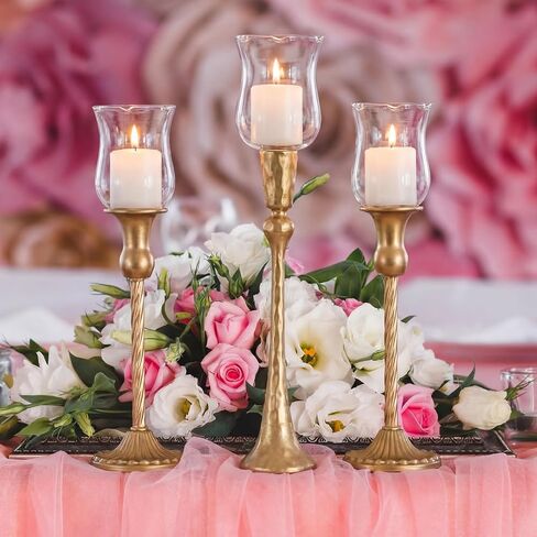 LemonRoad 6 Sets Clear Peg Votive Holders with Rubber Gasket Tall Glass Candelabra Hurricane Glass Shades Votive Candleholder Cups for Modern Contemporary Home Decorations (3.5") in Kuwait