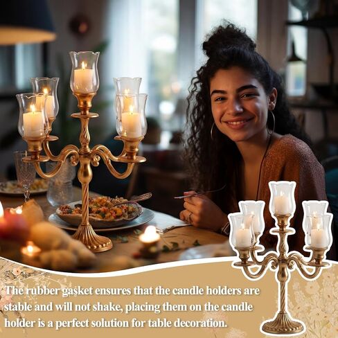 LemonRoad 6 Sets Clear Peg Votive Holders with Rubber Gasket Tall Glass Candelabra Hurricane Glass Shades Votive Candleholder Cups for Modern Contemporary Home Decorations (3.5") in Kuwait