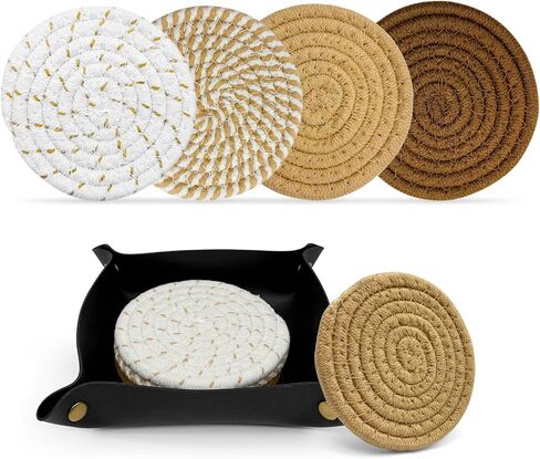 Cotton Woven Coasters, Set of 4, Boho 4-Color | for Drinks, Coffee Table and Kitchen Tabletop Protection, Suitable for Cups, Coffee, Beer, Home Decor in Saudi Arabia