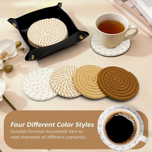 Cotton Woven Coasters, Set of 4, Boho 4-Color | for Drinks, Coffee Table and Kitchen Tabletop Protection, Suitable for Cups, Coffee, Beer, Home Decor in Saudi Arabia