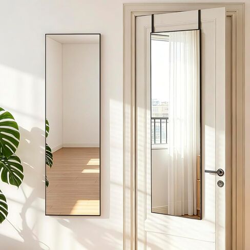 NARCISSUS 47x14 Mirror Door Hanging Full Length,Over Door or Wall Mounted Aluminum Alloy Frame Tempered Glass Rectangle Full Body Mirrors for Bedroom Dressing Living Room Bathroom 47 inch Black in Saudi Arabia
