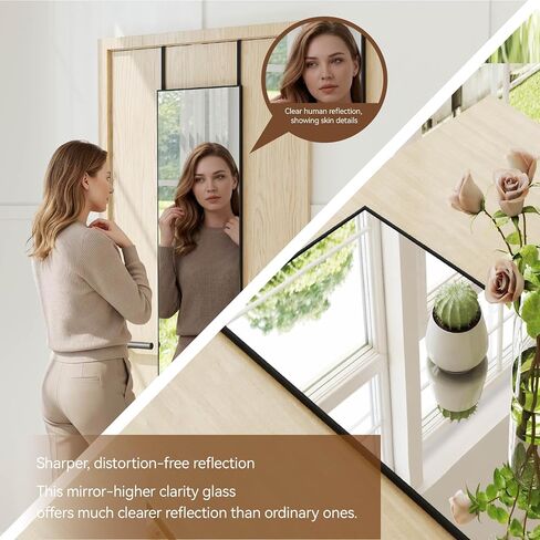 NARCISSUS 47x14 Mirror Door Hanging Full Length,Over Door or Wall Mounted Aluminum Alloy Frame Tempered Glass Rectangle Full Body Mirrors for Bedroom Dressing Living Room Bathroom 47 inch Black in Saudi Arabia